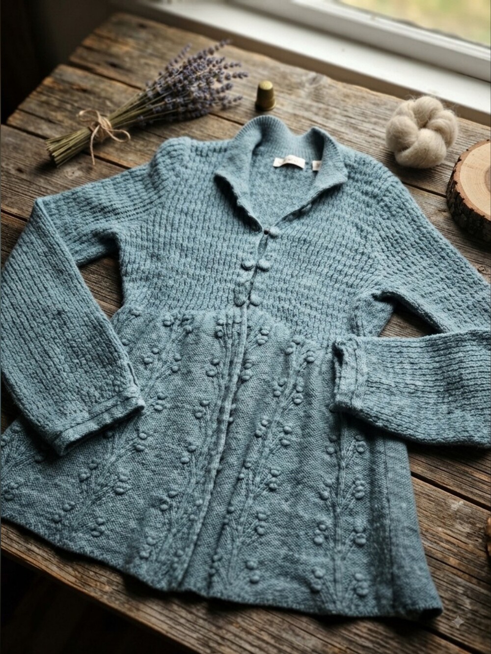 vintage alpaca and nylon cardigan sleeping on snowl